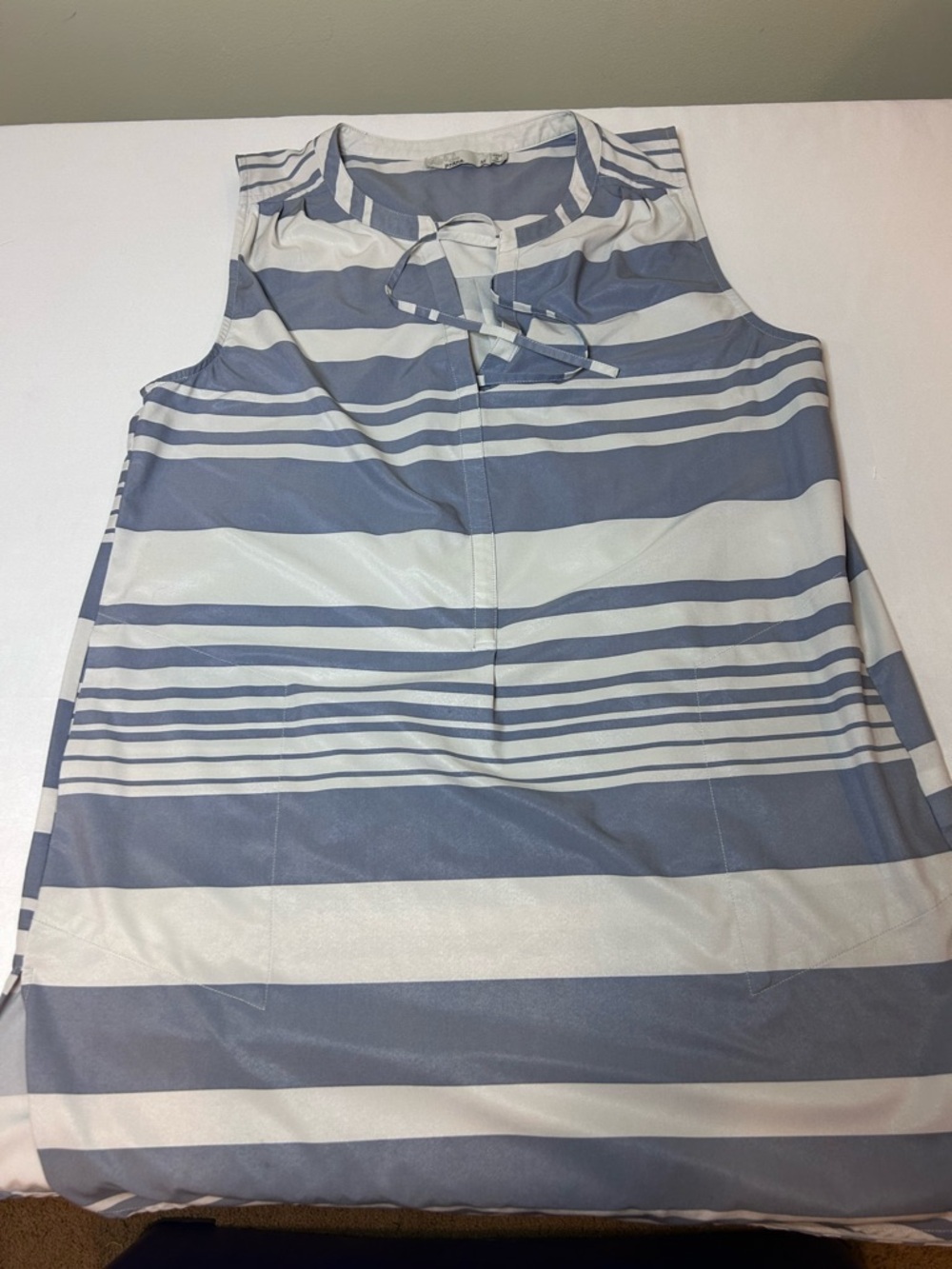 Prana Women’s Sleeveless Striped Dress W/pockets Cream & Sky Blue M